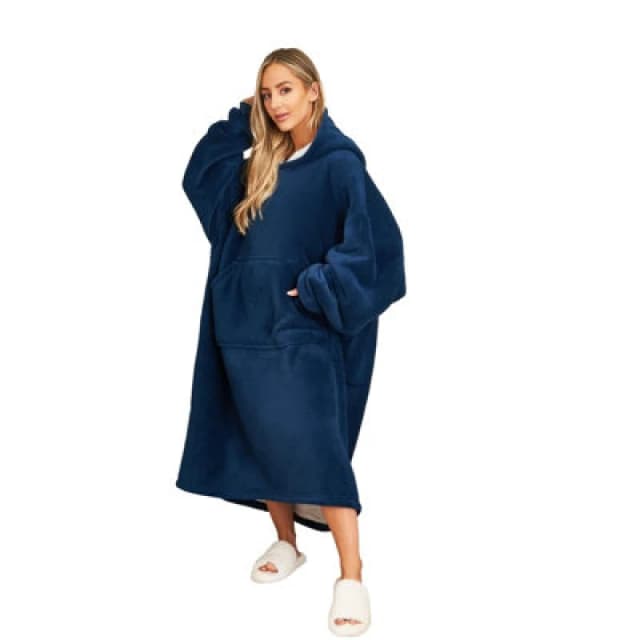 OHS OHS Long Oversized Sherpa Fleece Hoodie Blanket in Navy Navy One Size Unisex 5027434145225