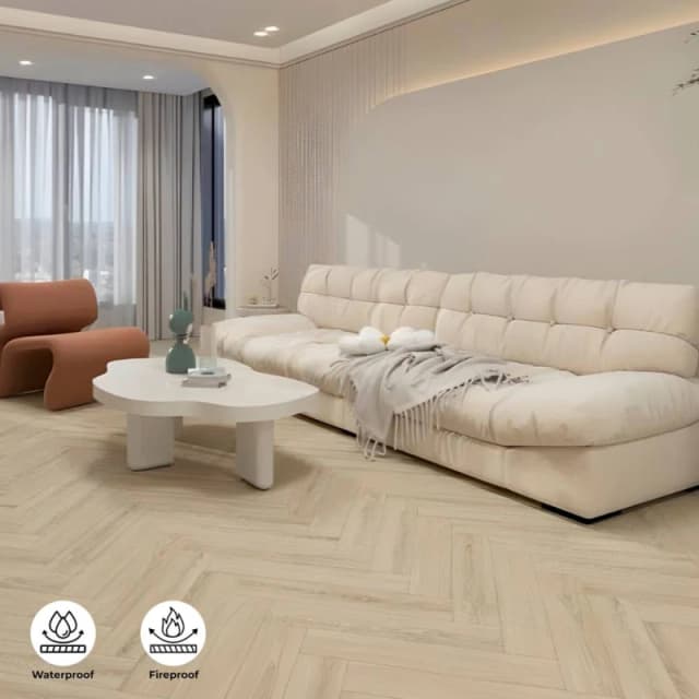 ENER-J BRITWALL SPC Herringbone Vinyl Flooring - Natural Oak 6mm Size: 10000mm x 520mm Natural Unisex 10000mm x 520mm