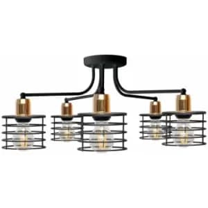 Helam Edison Multi Arm Semi Flush Ceiling Light Black, Copper 65cm