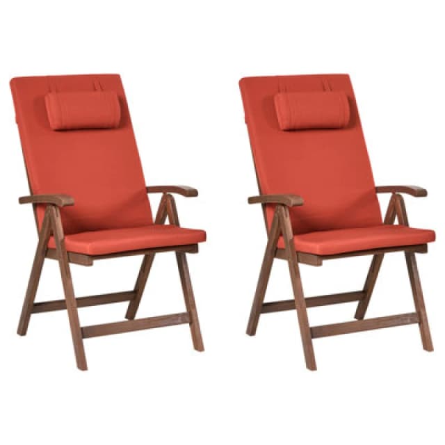 Beliani Set Of 2 Garden Chairs With Cushions Amantea Premium Acacia Wood Red