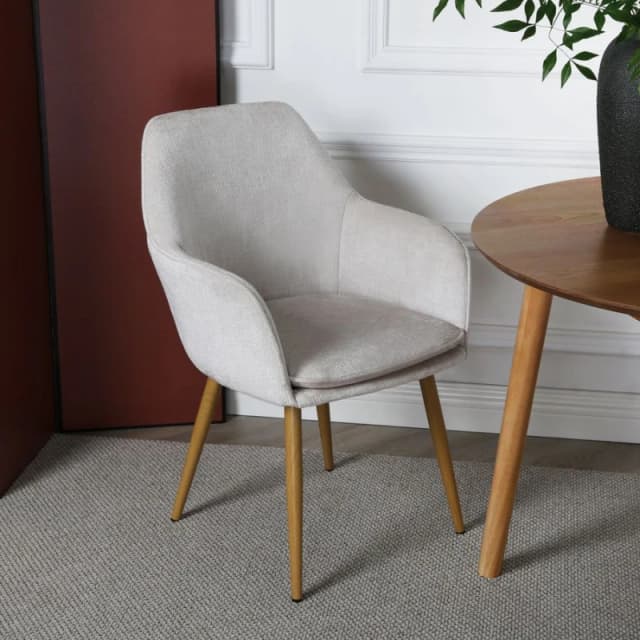 Muse - Accent Chair In Woven Yarn Fabric Upholstery With Ash Effectleg Cream