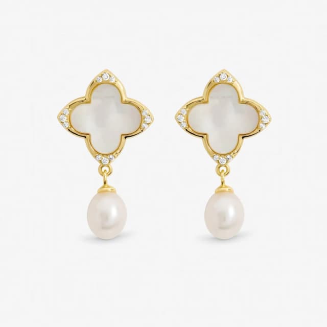Jon Richard Gold Mother of Pearl Clover Earrings Stud Earrings One Size Gold 71639910000