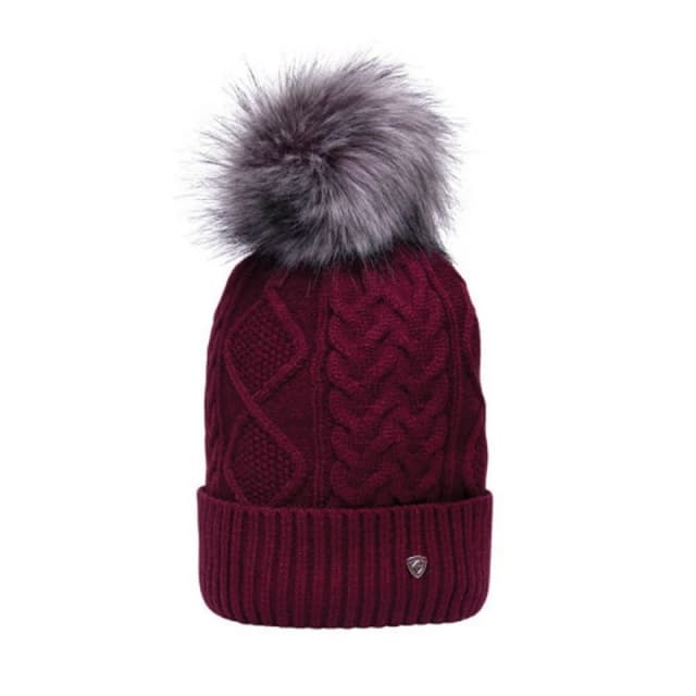 Hy Mens Vanoise Bobble Cable Knit Beanie in Maroon Maroon Male One Size