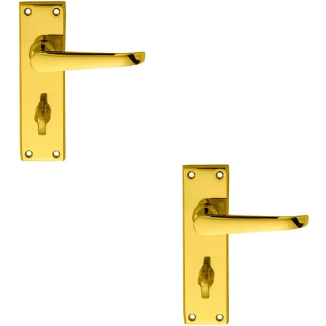 Loops 2x PAIR Straight Victorian Lever on Bathroom Backplate 150 x 42mm Brass Metallics