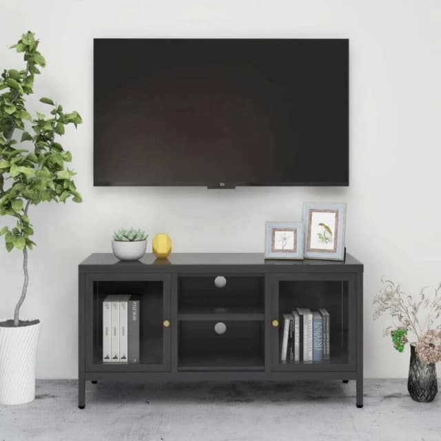 VIDAXL TV Cabinet Anthracite 105x35x52cm Steel and Glass Vidaxl 8720286564257