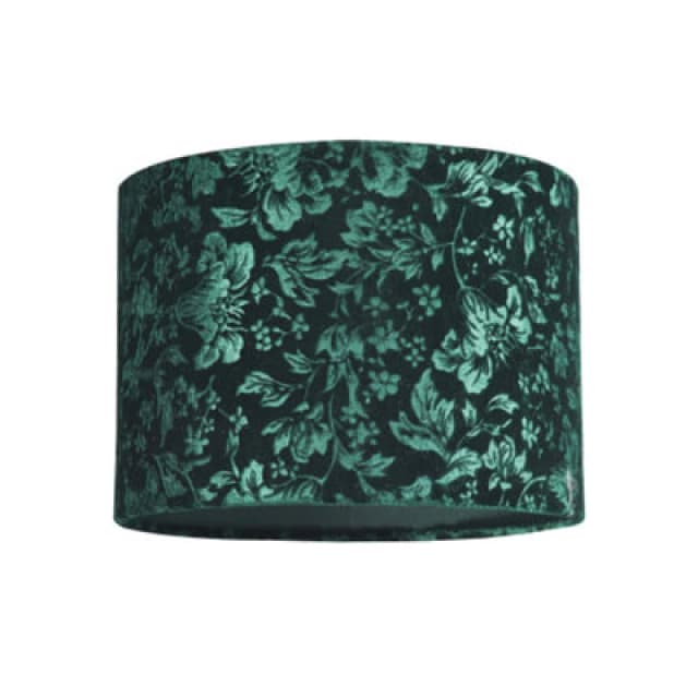 Happy Homewares Floral Decorated Forest And Emerald Green Velvet Fabric Shade With Inner Lining