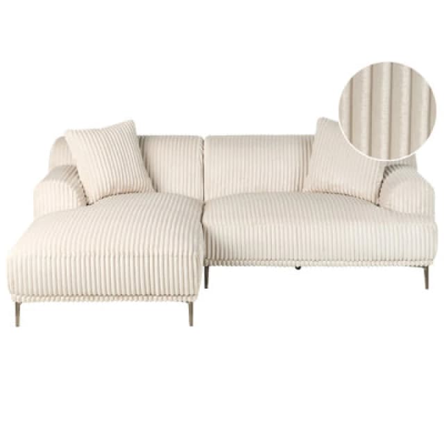 Beliani Corner Sofa Stenum Corduroy Off-White Right Hand