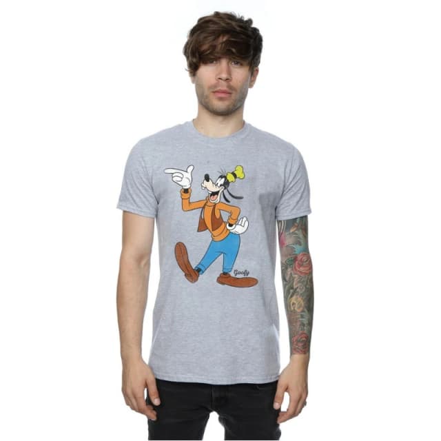 Disney Men Classic Goofy T-Shirt in Grey Size: Small Grey S Male 5057068059056