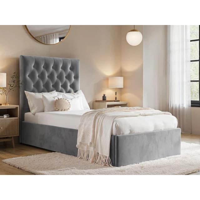 Flair Milan Velvet Single Ottoman Bed in Grey Grey Unisex Single
