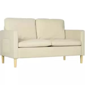 HOMCOM 2 Seater Sofa Modern Fabric Couch with Wood Legs and 2 Pockets Beige - Beige