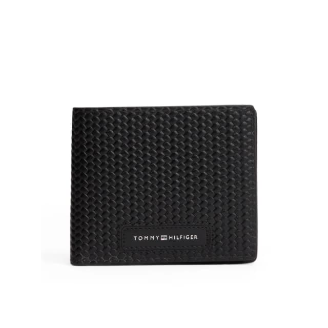 Tommy Hilfiger Mens Woven Texture Coin Pocket Billfold Wallet Black male One Size