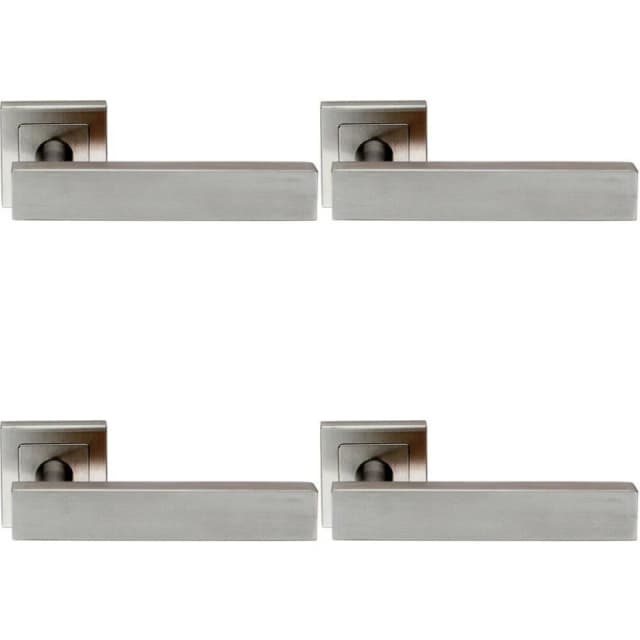 Loops 4x PAIR Square Cut Straight Bar Handle on Square Rose Concealed Fix Satin Steel Metallics