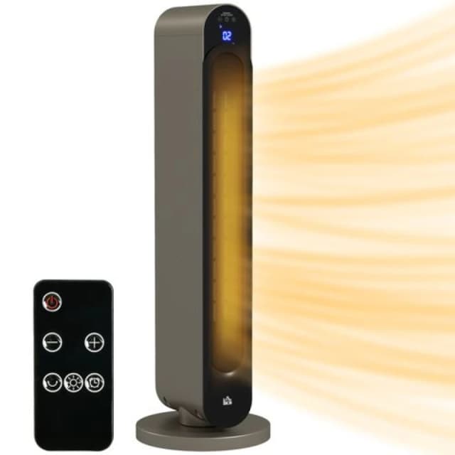 HOMCOM 2200W Ceramic Heater for Home with Remote Control, 12H Timer, Silver - Homcom 5056725578954