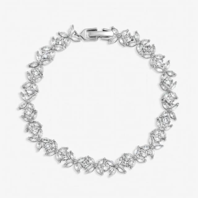 Jon Richard Womens Rhodium Plated Cubic Zirconia Floral Bracelet in Silver Silver Female One Size