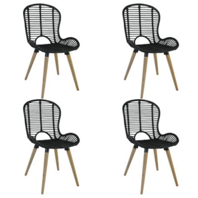 vidaXL 4x Dining Chairs Natural Rattan Black Outdoor Garden Patio Dinner Seat