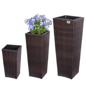 Poly Rattan Planter Set 3 Pcs Brown