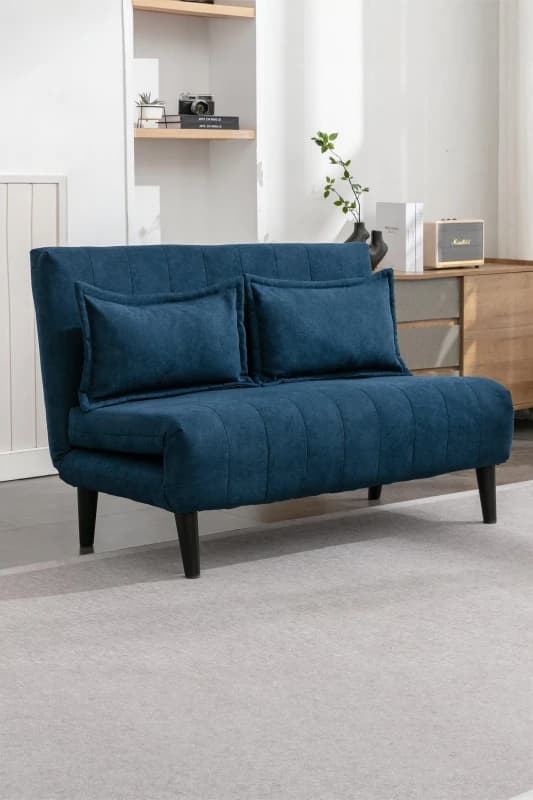 More4Homes Harper 2 Seater Folding Clic Clac Fabric Living Room Lounge Futon Sofa Bed Blue 5.05574E+12