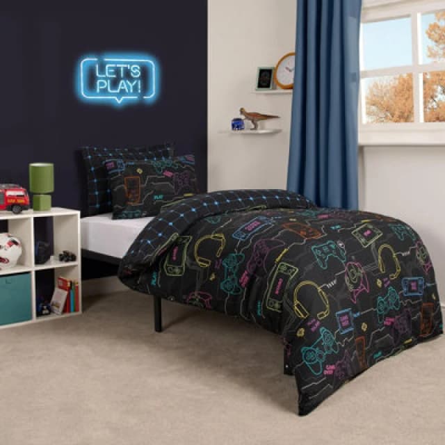 OHS OHS Gaming Duvet Cover Bedding Set Kids Reversible Quilt in Black Size: Single Black Single Unisex 5027434171323