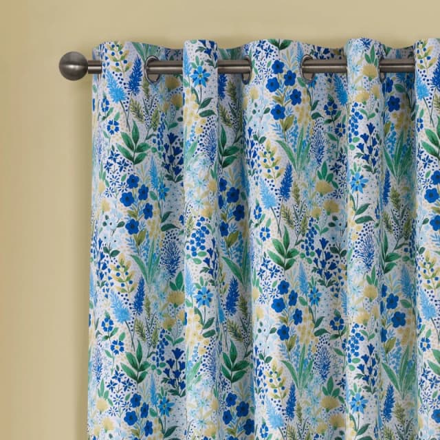 Catherine Lansfield Tilly Floral Reversible Ready Made Eyelet Curtains 66'' x 90'' Blue