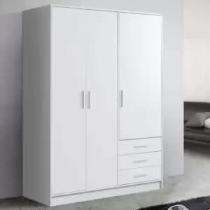 Forte Modern 3 Door 3 Drawer Combination Bedroom Wardrobe - Matt White - White