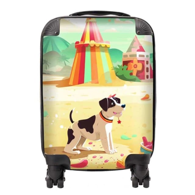 Warren Reed - Designer Doggy On A Beach Holiday Suitcase in Yellow Size: Large Yellow Unisex Large