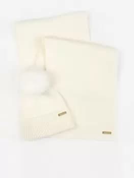 Barbour International B.intl Mallory Beanie & Scarf Gift Set, White, Women