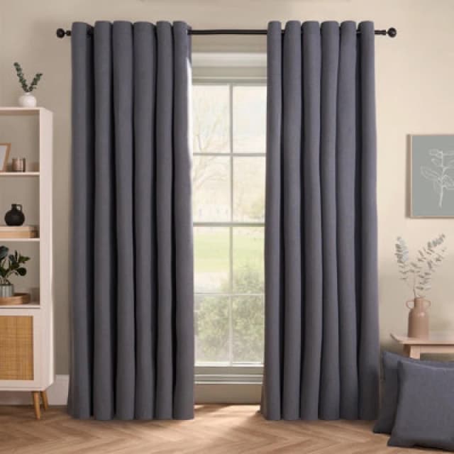 OHS OHS Woven Texture Pair Of Eyelet Curtains in Charcoal Size: 117cm width x 183cm drop Charcoal 117cm width x 183cm drop Unisex 5027434207381