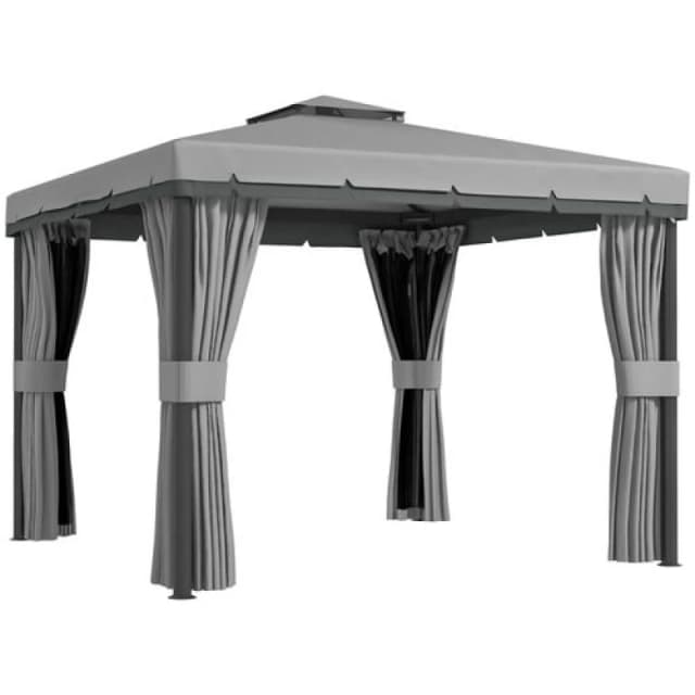 Outsunny 3 x 3(m) Patio Gazebo Garden Shelter with Mosquito Netting, Light Grey 84C-269V00GY