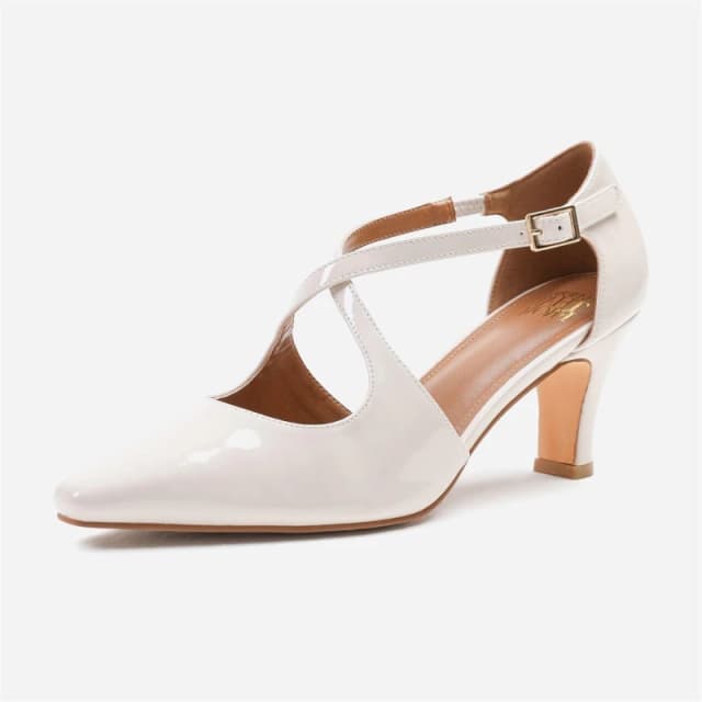 Where's That From 'Colorado' Cross Over Strap Mid Block Heel Cream