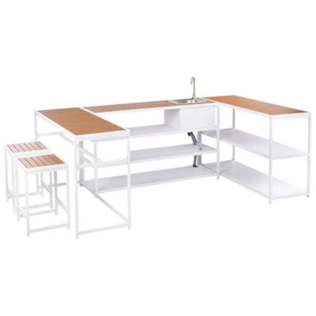 Beliani Outdoor Kitchen Set With Sink Avetrana Metal Brown/ White