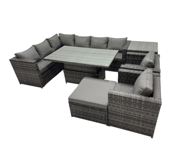 Fimous 9-seater Rattan Garden Furniture Dining Set with Big Stool Side Table in Dark Grey Dark Grey Unisex