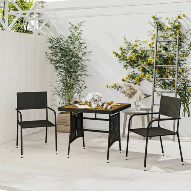 VIDAXL 3 Piece Outdoor Dining Set Poly Rattan Black Vidaxl 8720287145172