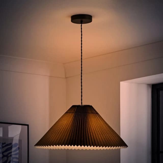 ValueLights Akira Pleated Single Drop Ceiling Pendant Light with LED Bulb Black