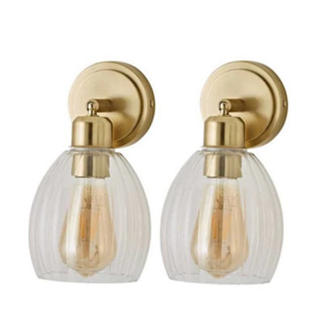 ValueLights ValueLights Cheltenham Pair of Ribbed Glass Dome Adjustable Spotlight Wall Lights in Gold Gold One Size Unisex 5059406068324