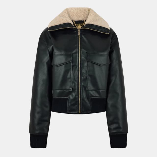 Biba Womens Pock Faux Leather Jacket Black female 8 (XS)