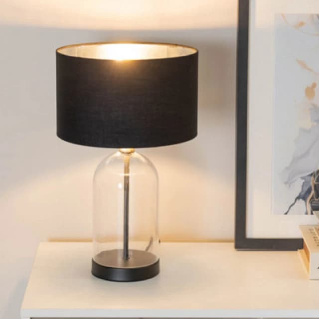 ValueLights ValueLights Jessy Glass with Black Trim Table Lamp with Black with Chrome Inner Lamp Shade Black One Size Unisex 5059406060960
