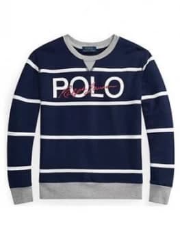 Ralph Lauren Boys Stripe Polo Crew Sweat - Navy