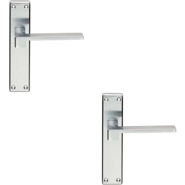 Loops 2x PAIR Flat Straight Lever on Latch Backplate Handle 180 x 40mm Satin Chrome Multi