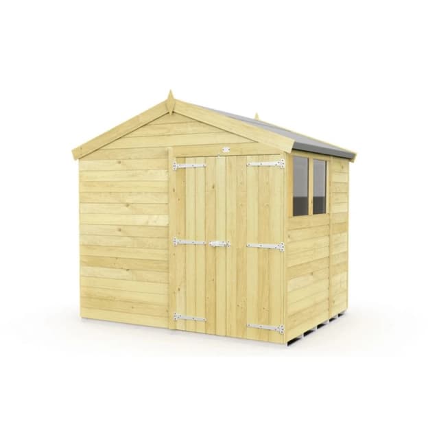 Buttercup Farm 8 x 6 Feet Apex Shed - Double Door W/ Windows - L187 x W231 x H217cm in Brown Brown Unisex