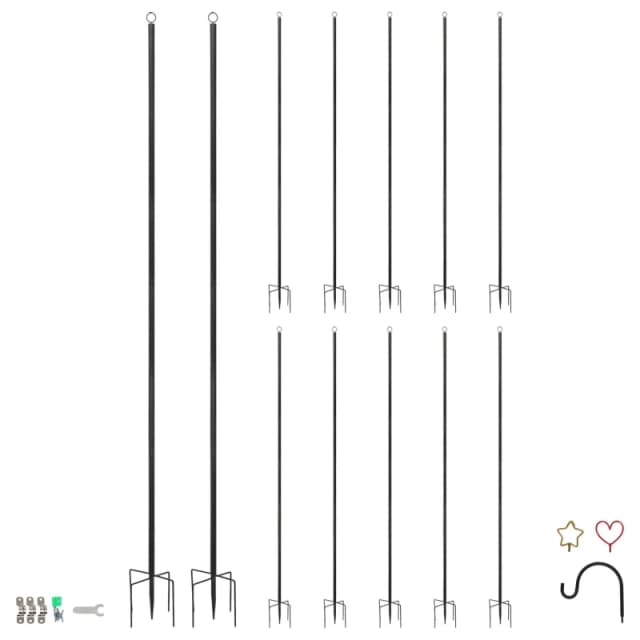 Harbour Housewares Outdoor Iron Festoon Poles - 0.6-2.5M - Black - Pack of 12 Size: 12 Pack Black Unisex 12 Pack