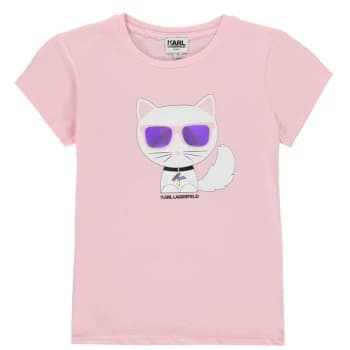 Karl Lagerfeld Cat Logo T Shirt Junior Girls - Pink