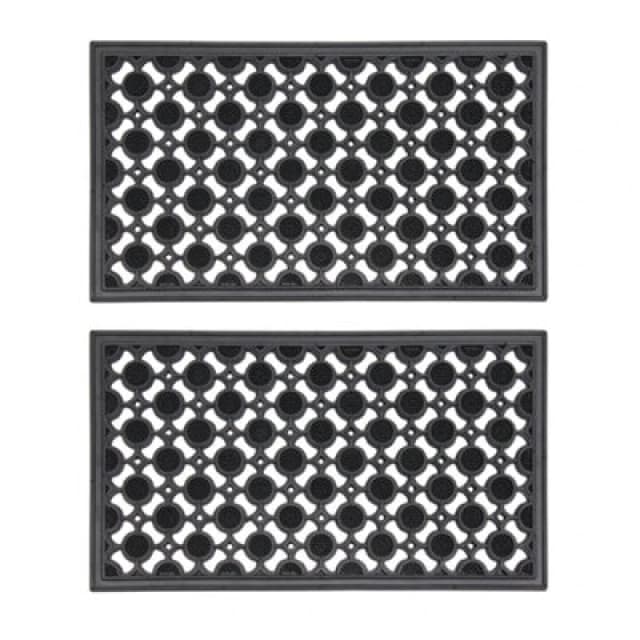 JVL JVL Elipses Circles Rubber Doormat 40x70 x 2 pack Black