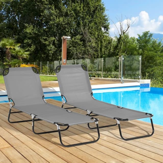 OUTSUNNY Folding Sun Loungers Set of 2 with Adjustable Backrest, Dark Grey Dark Grey Unisex