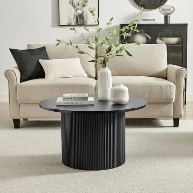 FurnitureboxUK FurnitureboxUK Penrose Round Wooden Pedestal Coffee Table in Black One Size Unisex 5056657198442