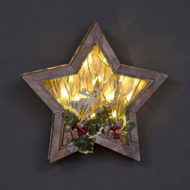 Shatchi B/O LED Wooden Reindeer Scene - Star Shape - W38xD6xH38cm Brown