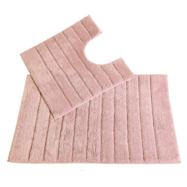 Allure Bath Fashions Ribbed Two Piece Bath Mat & Toilet Mat Set Pale Pink