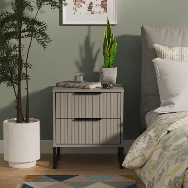 Fluted 2 Drawer Bedside in Dusk Grey - Ready Assembled - Lewis's Home TJ Hughes 5056812208450
