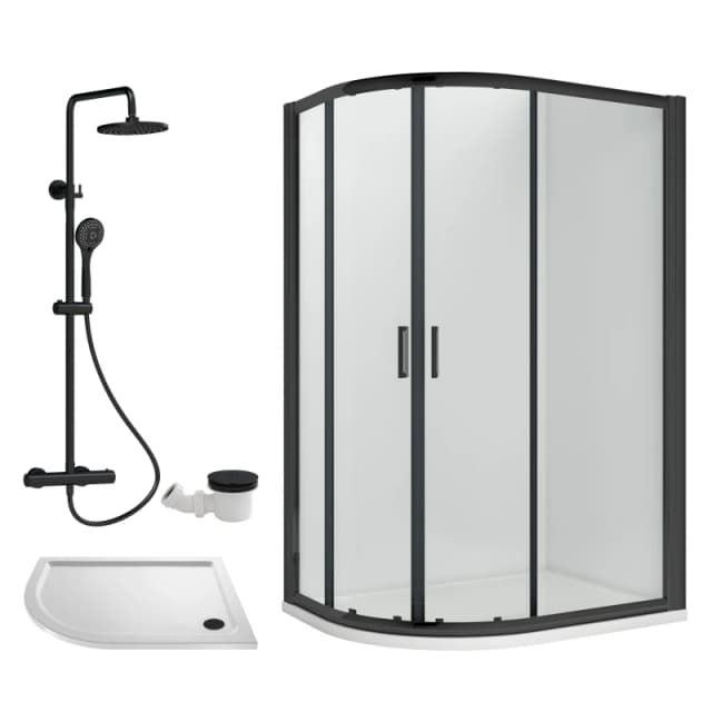 Balterley Offset Left Quadrant Tray Round Shower Waste White Black 1200x 800mm White Unisex