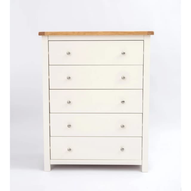 Cabinet Bits Maggiori 5 Drawer Chest of Drawers Chrome Knob in Off-White Off-White Unisex