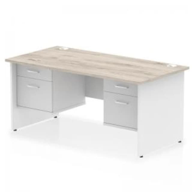 Impulse Impulse 1600 x 800mm Straight Office Desk Grey Oak Top White Panel End Leg with 2 x 2 Drawer Fixed Pedestal MIRDP16FP2FP2GRYWHT